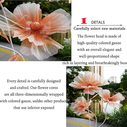 Giant Flowers for Decoration,66.9" Tall Floor Standing Life Size Silk Flower Decor - 3 Large Artificial Flowers with Stand for Wedding Reception,Party Banquet Background,Home Decor