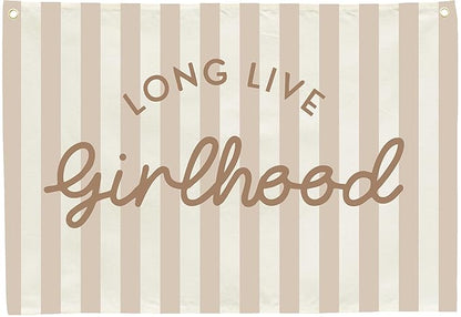 Girls Room Decor Long Live Girlhood Canvas Banner Hanging Flag Vintage Banner for Nursery Playroom Wall Decor for Kids Bedroom Dorm Toddler Decorations Trendy Room Decor Baithday Christmas Gift