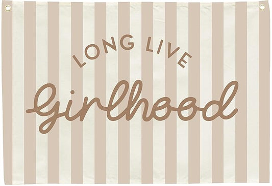 Girls Room Decor Long Live Girlhood Canvas Banner Hanging Flag Vintage Banner for Nursery Playroom Wall Decor for Kids Bedroom Dorm Toddler Decorations Trendy Room Decor Baithday Christmas Gift