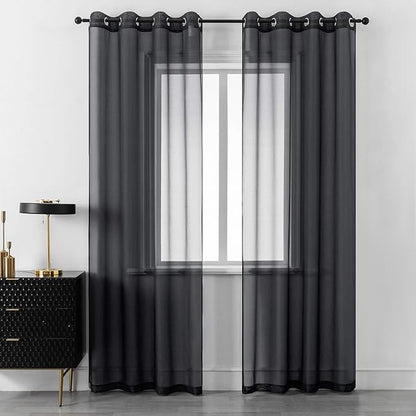 DUALIFE Black Curtains 120 Inches Long for Living Room 2 Panels Grommet Window Semi Sheer Extra Long Curtains for High Ceiling Bedroom Party Parties Backdrop 10 FT Floor Length