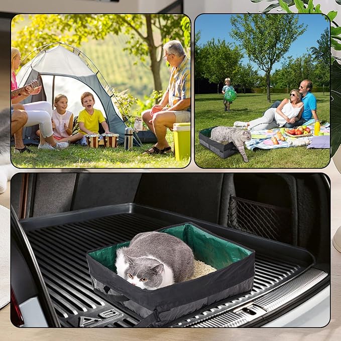 Travel Litter Box for Cats, Foldable Portable Litter Box, Leak Proof Cat Travel Carrier with Kitty Litter Scoop Bowl, Collapsible Waterproof Odor Free Easy Carrier for Car Outdoor-Mewly Pet