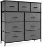 OLIXIS Dresser for Bedroom, 9 Storage Drawers, Tall Large Fabric Storage Tower Organizer, Chest of Drawers with Metal Frame Wooden Top for Nursery, Closet, Living Room, Entryway, Classic Grey