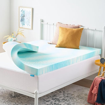 Linenspa 4 Inch Gel Swirl Memory Foam Mattress Topper – Cooling Gel Infused – Pressure Relieving Bed Topper - Mattress Pad – CertiPUR Certified - Full Size