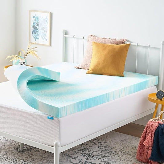 Linenspa 4 Inch Gel Swirl Memory Foam Mattress Topper – Cooling Gel Infused – Pressure Relieving Bed Topper - Mattress Pad – CertiPUR Certified - Queen Size
