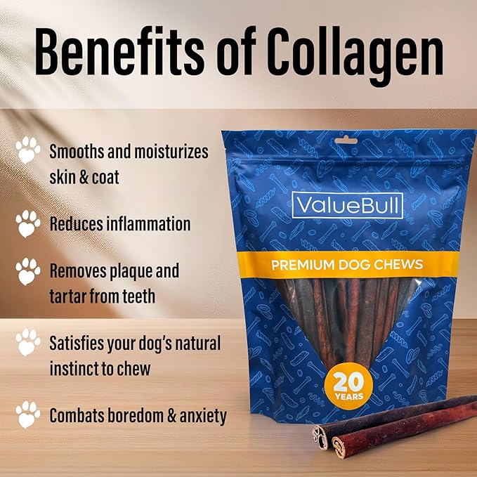 ValueBull Collagen Sticks for Dogs, 12 Inch Thick Chews, Natural Long-Lasting Dog Treats, 100 Count Bulk Pack - Supports Joints, Skin & Coat with Chondroitin & Glucosamine-Mewly Pet