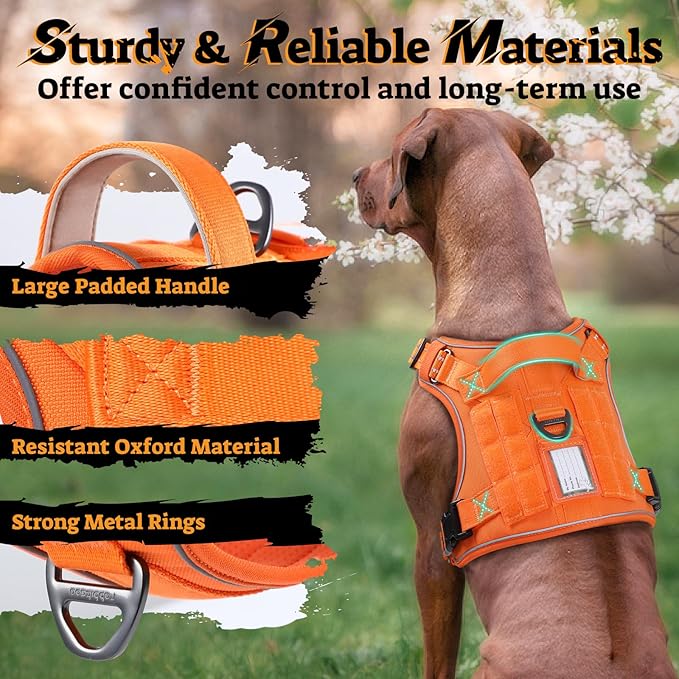 rabbitgoo Dog Harness Medium Sized No Pull, Tactical Service Pet Vest with Molle and Control Handle, Adjustable and Reflective Military Harness for Easy Walking and Training, Orange, M-Mewly Pet