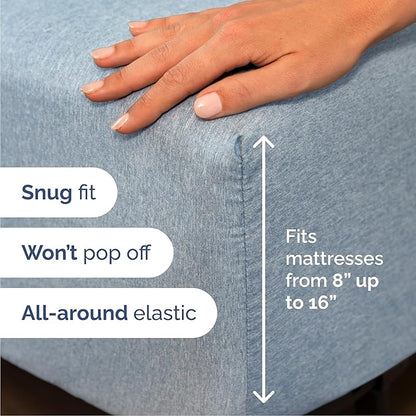 Cal King Sheet Set 6 Piece - Bed Sheets California King Size - Soft Hotel Luxury Bedding - Cooling, Comfy & Breathable - 1 Flat 1 Fitted & 4 Pillowcases w/ Deep Pockets - Wrinkle Free - Heathered Blue