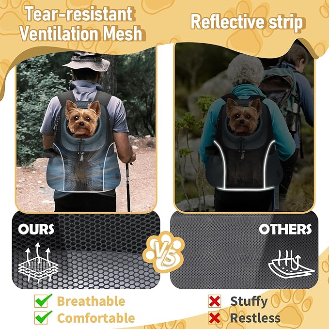 WOYYHO Pet Dog Carrier Backpack Small Dog Front Backpack Ventilated Mesh Dog Travel Back Pack with Safety Belt for Travel Hiking Cycling Outdoor Adventures (Size L: 10-14 lbs, Dark Gray)-Mewly Pet