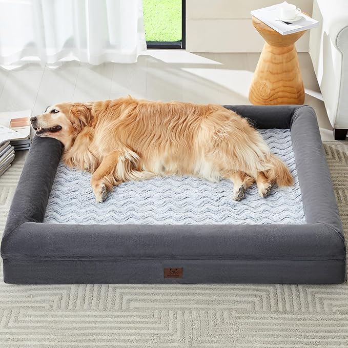 WNPETHOME XL Extra Large Dog Bed, Washable Dog Couch with Removable Waterproof Cover, Orthopedic Large Pet Sofa Bed with Bolster Sides for Sleeping-Mewly Pet