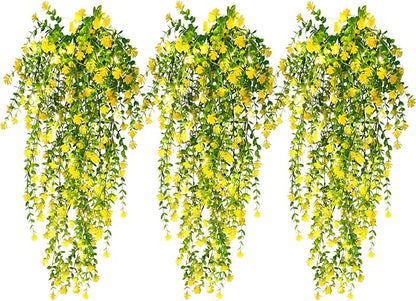 RECUTMS Outdoor Fake Hanging Plants,Hanging Plant Vine with Lights,Faux Eucalyptus Leafs Greenery Vine Plant Faux Plants Fake Plants Greenery for Jungle Theme Party Wedding Decoration(Yellow)
