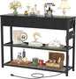 Ecopriso 47'' Entryway Table with Outlets and USB Ports, Console Table with 3 Drawers, Sofa Table Narrow Long with Storage Shelves for Living Room, Couch, Hallway, Foyer, Kitchen Counter, Black