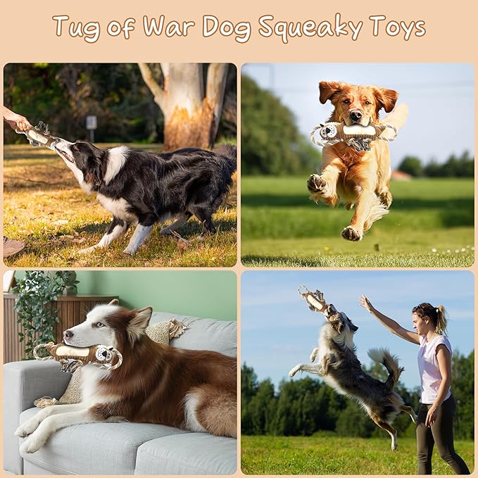 Squeaky Dog Toys, Interactive Tug of War Puppy Toys, Funny Plush Dog Chew Toys, Stuffed Dog Toys for Small,Medium and Large Dogs - Lion-Mewly Pet