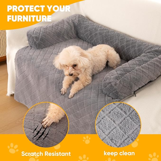 Calming Dog Couch Bed for Large Dogs, Durable Fluffy Fuzzy Dog Mat, Sofa Dog Bed Mats with Removable Washable Cover, Perfect for Small, Medium Dogs and Cats-Mewly Pet