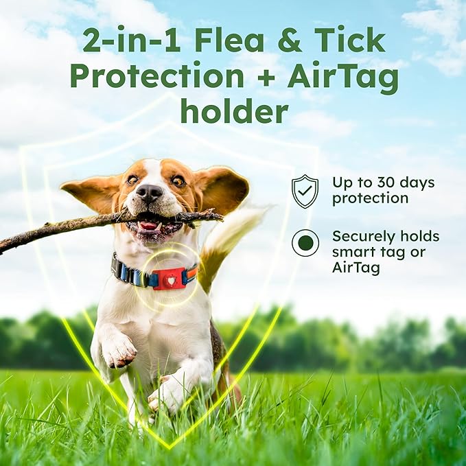 BugMD Paw Guardian Flea and Tick Prevention Pendant for Dogs with AirTag Holder | Plant-Powered Flea & Tick Control for Dog Collars Harnesses | Dog Tag with Air Tag Holder - Red-Mewly Pet