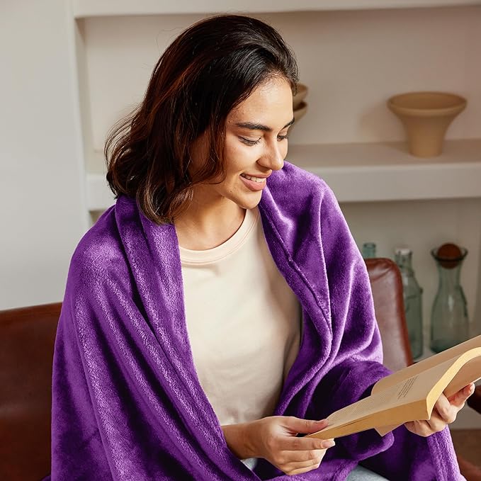 Exclusivo Mezcla Fleece Throw Blanket for Couch, Sofa, 300GSM Super Soft and Warm Blankets, Purple Throw All Season Use, Cozy, Plush, Lightweight, 50x60 Inches