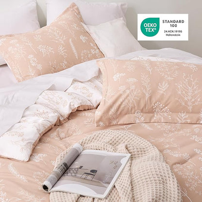 Bedsure Full Comforter Set - Dusty Rose Bed Set, 3 Pieces Cute Floral Bedding, 1 Soft Reversible Botanical Flowers Comforter and 2 Pillow Shams