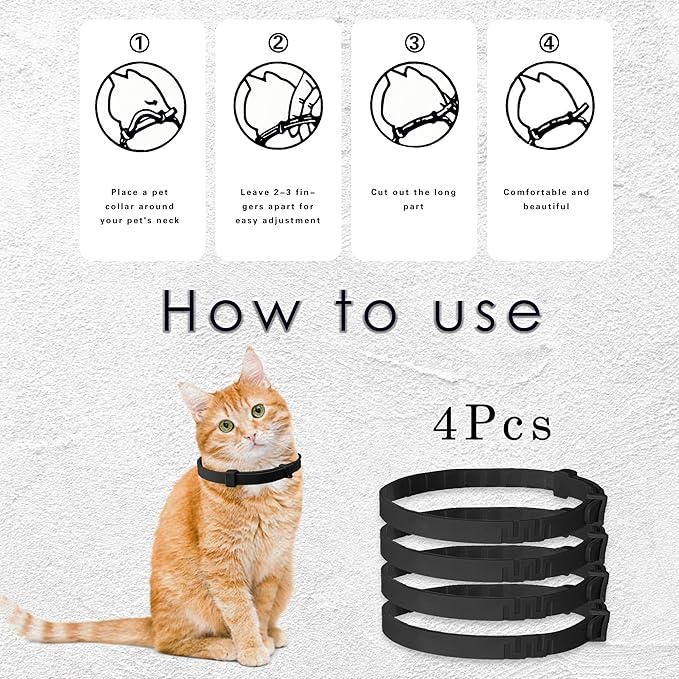 Simnice Calming Collar for Cats - 4 Pack, Adjustable Calming Collar for Cats - Pheromone Cat Collars for Anxiety & Stress Relief, Water-Resistant & Long-Lasting Effect (Black)-Mewly Pet