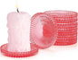Glass Candle Holders, GOH DODD Set of 8 Crystal Pillar Plates Modern Coasters for Drinks, Centerpiece, Home Decor, Kitchen, Living Room, Patio, Wedding, Halloween, Christmas, Party, Clear Red