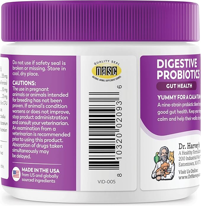 Dr. Harvey's Digestive Probiotic Soft Chews for Dogs, 7 Probiotics for Gut Health, Diarrhea and Bowel Support, Peanut Butter Flavor (90 Chews)-Mewly Pet