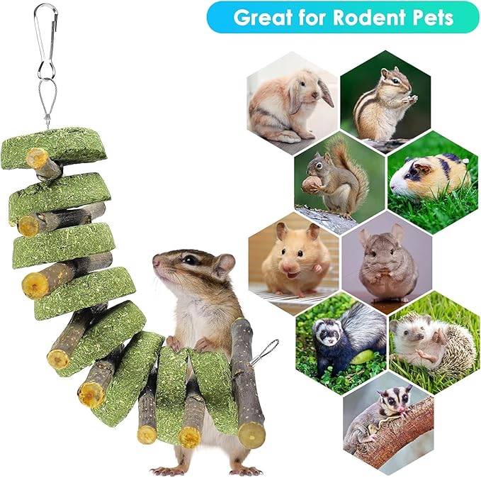 ERKOON Bunny Chew Toys, Rabbit Chew Toys for Teeth Grinding, Improve Dental Health, 100% Natural Apple Wood Timothy Grass Cake Treats for Rabbits Guinea Pigs Chinchillas Bunnies Hamsters (7 Pcs)-Mewly Pet