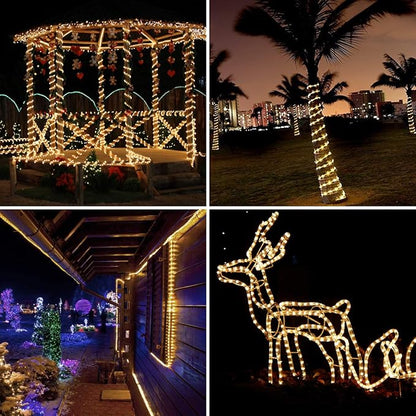 LE 33ft 240 LED Rope Lights Outdoor 24 Volts, 3/8 inch Clear Tube, Upgraded 2700K Warm White, Connectable (Up to 3 Sets), Not Dimmable, Waterproof String Lights for Patio Deck Railing Stair Landscape