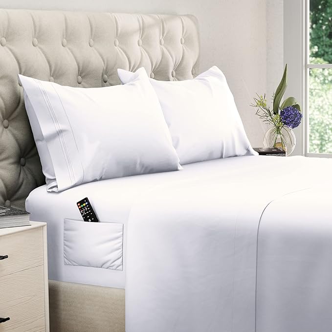 DREAMCARE Full Size Sheets – 4 pcs Cooling Sheets – up to 21” Deep Full Sheet Set – Hotel Luxury Sheets & Pillowcases – Superior Softness 100% Fine Microfiber with Side Pocket – White