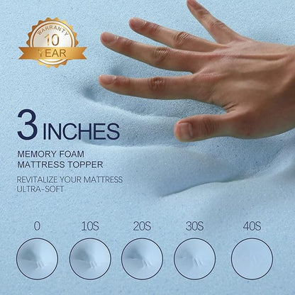 VALUXE 3 Inch Gel Memory Foam Mattress Topper Queen Size High Density Cooling Pad Pressure Relief Bed Topper Grey (with Removable & Washable Bamboo Cover)