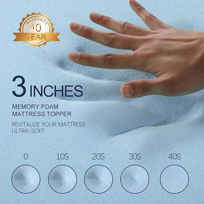 3 Inch Gel Memory Foam Mattress Topper Twin XL Size High Density Cooling Pad Pressure Relief Bed Topper (with Removable & Washable Bamboo Cover)