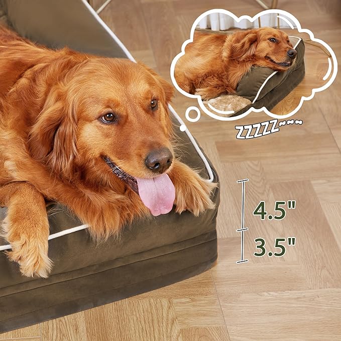 Orthopedic Dog Beds for Extra Large Dogs, Waterproof Dogs Beds XLarge, Memory Foam Dog Couch Beds with Comfy Bolster, Removable Washable Cover and Nonskid Bottom (X-Large,Brown)-Mewly Pet