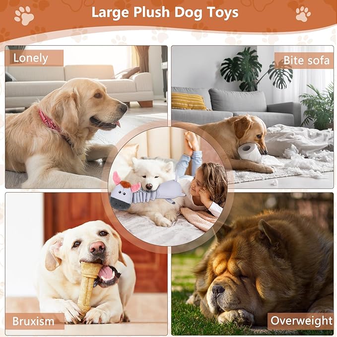 Squeaky Plush Dog Toys for Puppy Toys, Interactive Tug of War Dog Pull Toys, Stuffed Dog Pet Toys for Teething Puppy, Indoor and Outdoor Play for Small Medium Dogs and Large Dogs-Mewly Pet