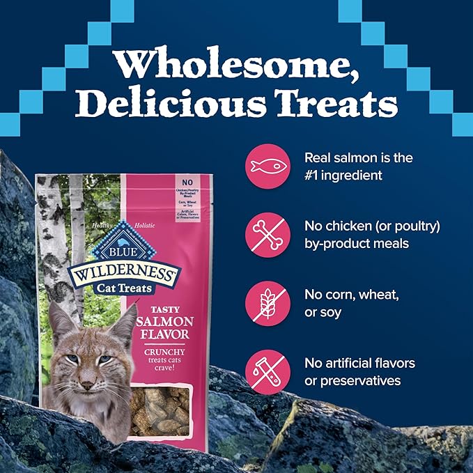 Blue Buffalo Wilderness High Protein Crunchy Cat Treats, Made with Natural Ingredients, Tasty Salmon Flavor, 2-oz Bag (Pack of 12)-Mewly Pet