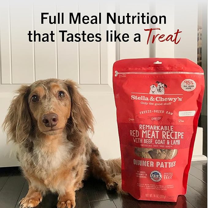Stella & Chewy's Freeze-Dried Raw Dinner Patties - Remarkable Red Meat Blend - High Protein Grain-Free Puppy & Dog Food - Perfect For Picky Eaters - 14 oz-Mewly Pet