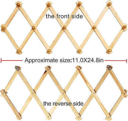 AMAPON Accordion Style Expandable Wall Wooden Coat Rack 13 Hooks (Pegs) Hang Hats Jackets Coffee Mug Purses Necklaces Towels Cap Leash Scarves Data Line Kitchenware (2 Pack)