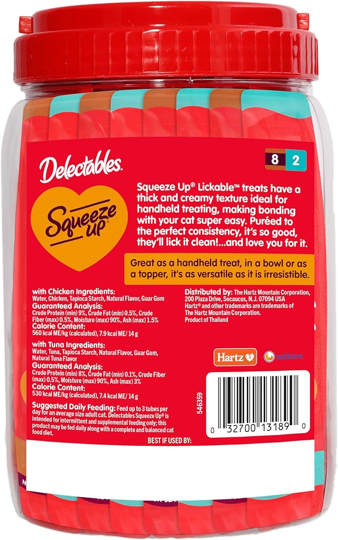 New! Delectables Squeeze Up Variety Pack, Creamy Squeezable Puree, Lickable Wet Cat Treats, Grain-Free, No Added Fillers, 0.5 Ounces Tube, 40 Tubes Total-Mewly Pet