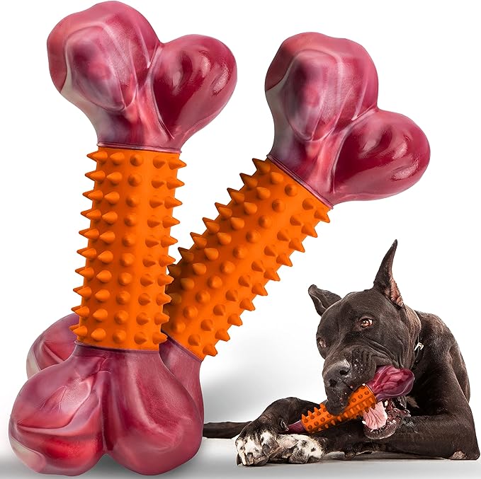 Apasiri Dog Toys for Aggressive Chewers Large Breed 2-Pack: Heavy Duty Chew Toys for Medium Dogs Indestructible Orange Dog Gift with Peanut Butter Flavor-Mewly Pet
