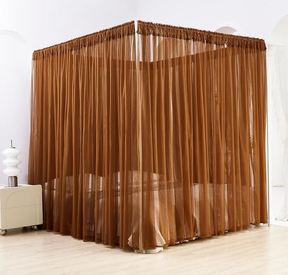 Akiky Canopy Bed Curtain with Lights Bed Drapes for Girls Adults Soft Bed Canopy Scarf for Bed Room Decoration (Full/Queen, Coffee)