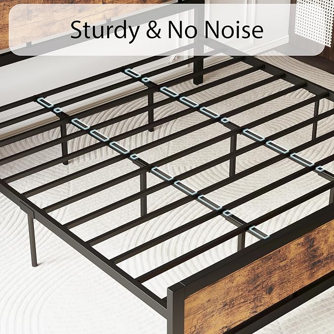 LIKIMIO California King Bed Frame with Headboard and Footboard, Metal Strong Supports, Easy Assembly, Noise-Free, No Box Spring Needed, Vintage Brown