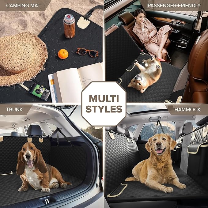 SHARLOVY Back Seat Extender for Dogs, Heavy Duty Dog Car Seat Cover for Back Seat and Aggressive Chewer, Large Hard Bottom Seat Cover for Dogs, Dog Hammock for Car, Travel Pet Bed for Car, SUV, Truck-Mewly Pet