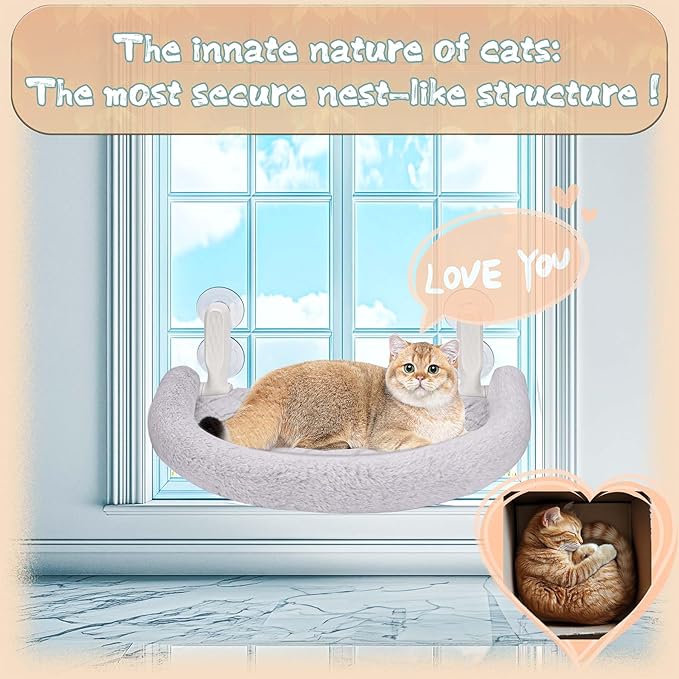 Cat Window Perch & Hammock - Exquisite Soft Wool Fleece, Safe & Comfortable Design with 4 Strong Suction Cups - Ideal for Large Cats (High-Grade Gray, Extra Large)-Mewly Pet