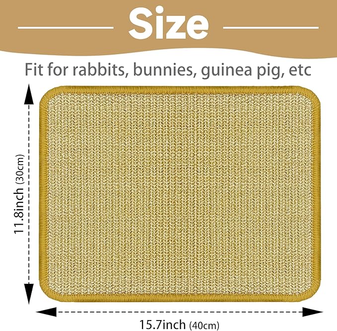DYAUS Bunny Scratch Pads, Natural Sisal Rabbit Scratching Mats for Claws and Teeth Care, Indoor Bunny Chew Toys Bunny Bed for Biting Sleeping Nesting (3PCS, 16x12in)-Mewly Pet