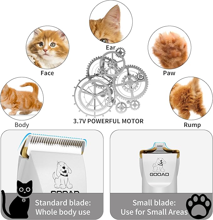 Cat Clippers for Matted Hair, Cat Grooming Kit, Cordless Cat Shaver for Long Hair, Low Noise Paw Trimmer, Cat Hair Trimmer for Grooming,Quiet Pet Hair Clippers Tools for Cats Dogs (White)-Mewly Pet