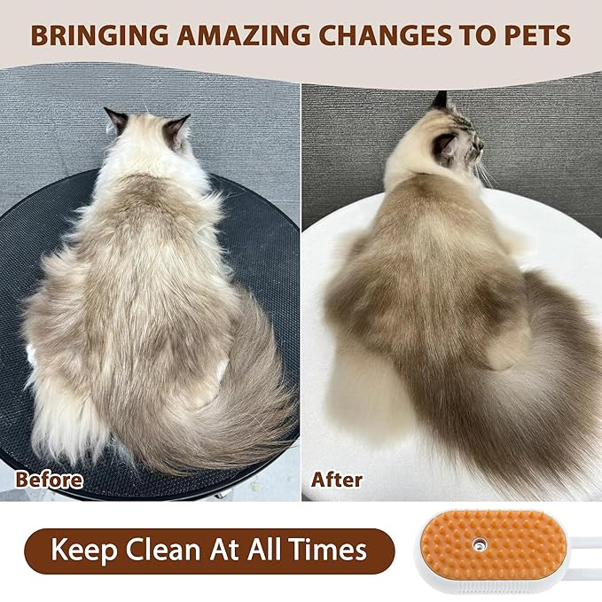 4 in 1 Cat Steam Brush, Rechargeable Steam Brush for Cats and Dogs, Anti-Static Cat Spray Brushes, Massage, Cleaning, Shedding & Combing All In One! White-Mewly Pet