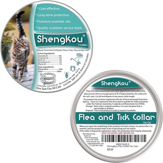 Flea and Tick Collar for Cats - Offers 12-Month Protection, Crafted with Premium Plant Oils, Waterproof, Natural, Safe for Kittens, Includes Free Comb and Tweezers, 13.8 in (2 Packs)-Mewly Pet