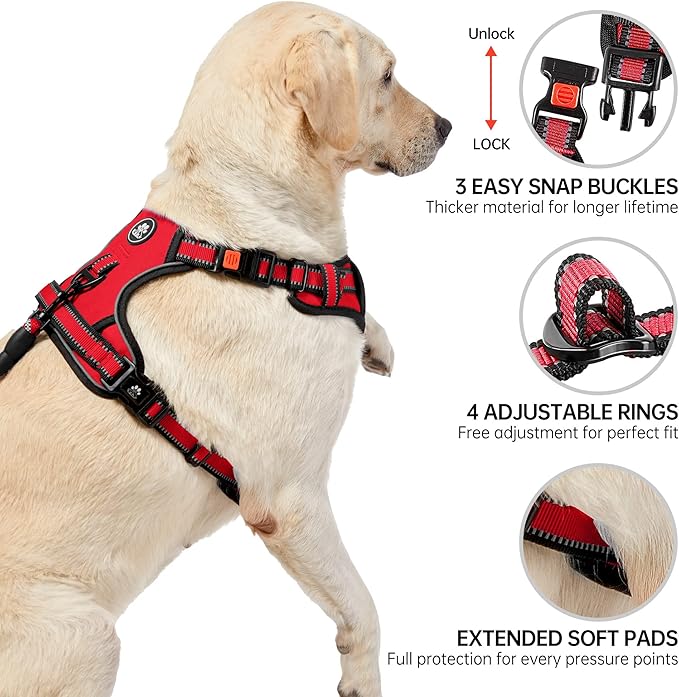 NESTROAD No Pull Dog Harness,Adjustable Oxford Dog Vest Harness with Leash,Reflective No-Choke Pet Harness with Easy Control Soft Handle for Large Dogs(Large,Red)-Mewly Pet