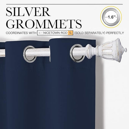 NICETOWN Blackout Draperies Curtains, All Season Thermal Insulated Solid Grommet Top Blackout Curtains/Drapes for Kid's Room (Navy, 1 Pair, 42 x 68 inches)