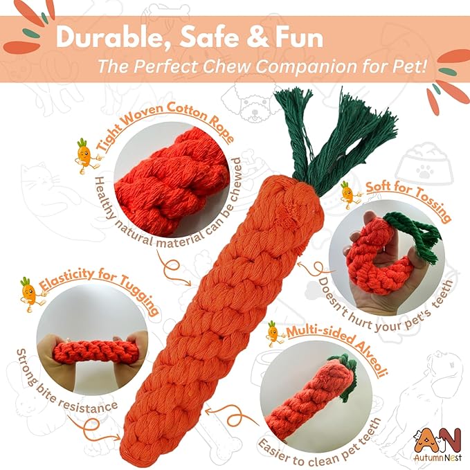 3PCS Orange Woven Pet Chew Set, Puppy Teething Chews, Dog Chew Treats, Cat Teething Playset, Safe Braided Chews for Pets, Durable & Interactive-Mewly Pet