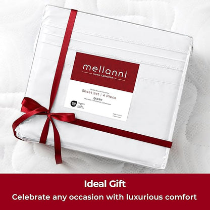 Mellanni Extra Deep King Sheets - 4 PC Iconic Collection Bedding - Hotel Luxury, Ultra Soft, Cooling Bed Sheets - Wrinkle, Fade, Stain Resistant (King, White)