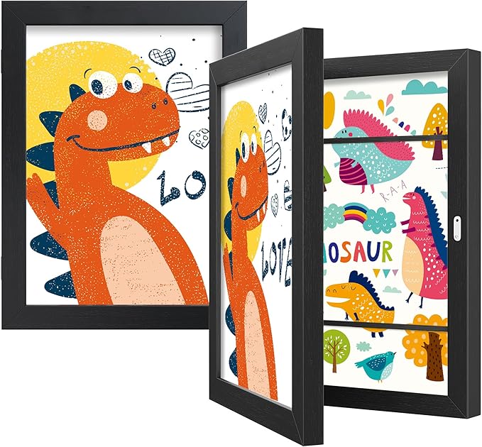 BAIJIALI Black Art Frames for Kids Artwork - Front Opening Holds 150 Drawings, 3D Crafts - 2 Packs 8.5x11 with mat or 9x12 without Mat