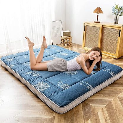 MAXYOYO Grey Cactus Pattern Twin Size Futon Mattress, Quilted Bed Mattress Topper, Extra Thick Folding Sleeping Pad, Breathable Floor Lounger, Guest Bed for Camping, Couch