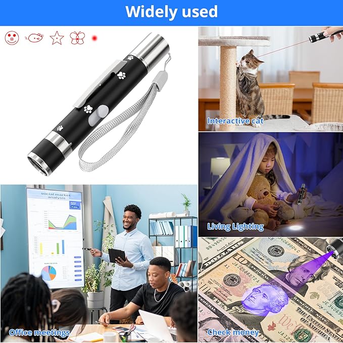 Cat Toys, 2 Pieces, USB Rechargeable Interactive Cat Mouse Toys, 3 Light Modes & 5 Adjustable Patterns, Portable Kitten Toy for Indoor Cats & Dogs, Training & Exercise Fun-Mewly Pet